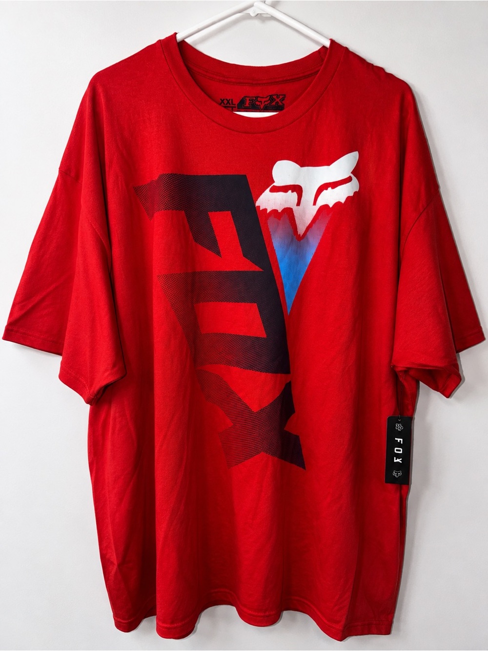 Fox Red Short Sleeve Tee with Black and Blue Graphic